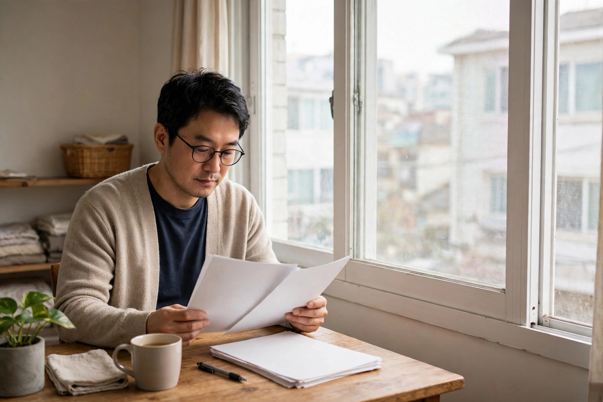 주거급여 신청 전 월세 고지서를 살펴보는 모습