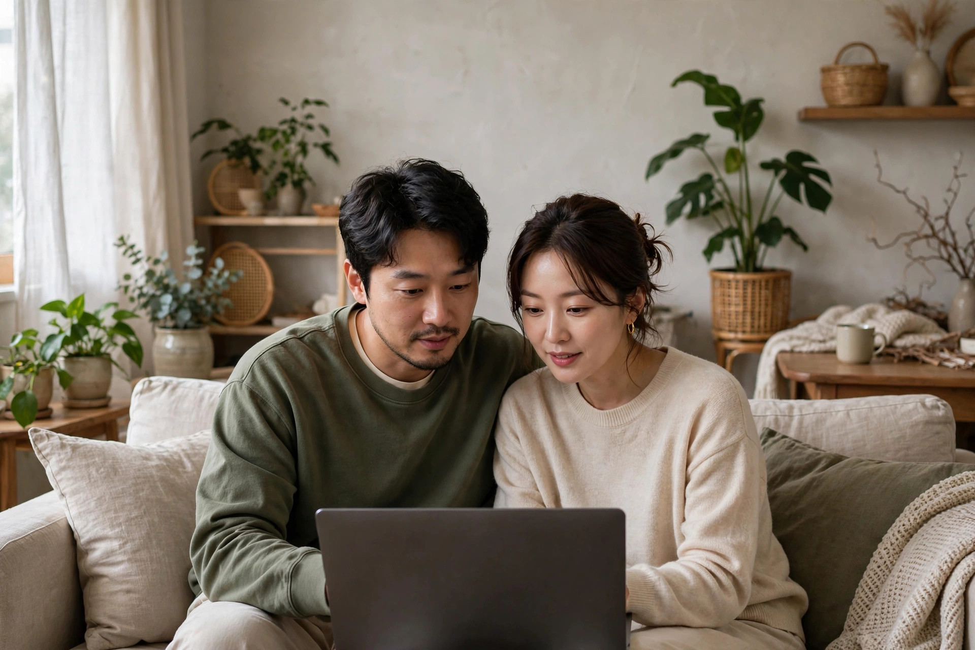 부부가 함께 노후자금 계획을 세우는 모습