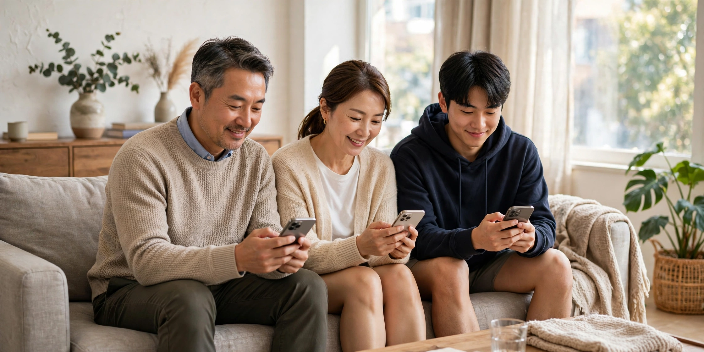 알뜰폰 결합할인으로 가족 3회선이 통신비를 절약하는 모습
