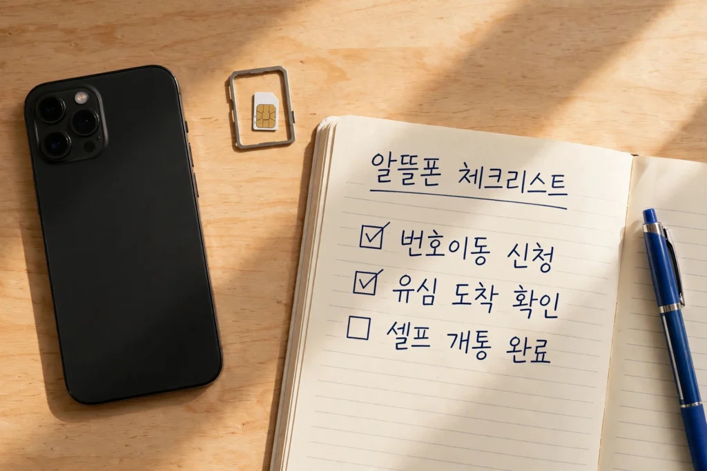 스마트폰과 유심카드, 알뜰폰 체크리스트 노트