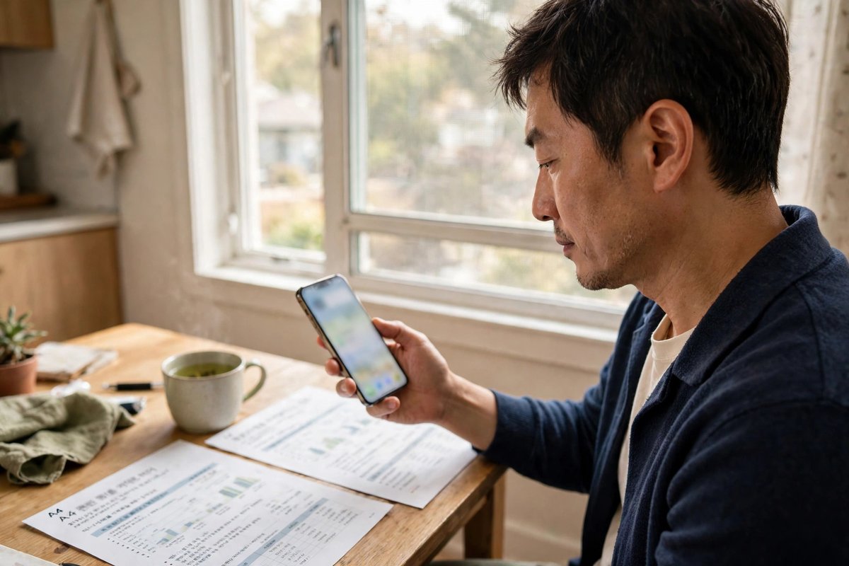 생산적 금융 ISA와 일반 ISA 비교표 확인하는 40대 남성