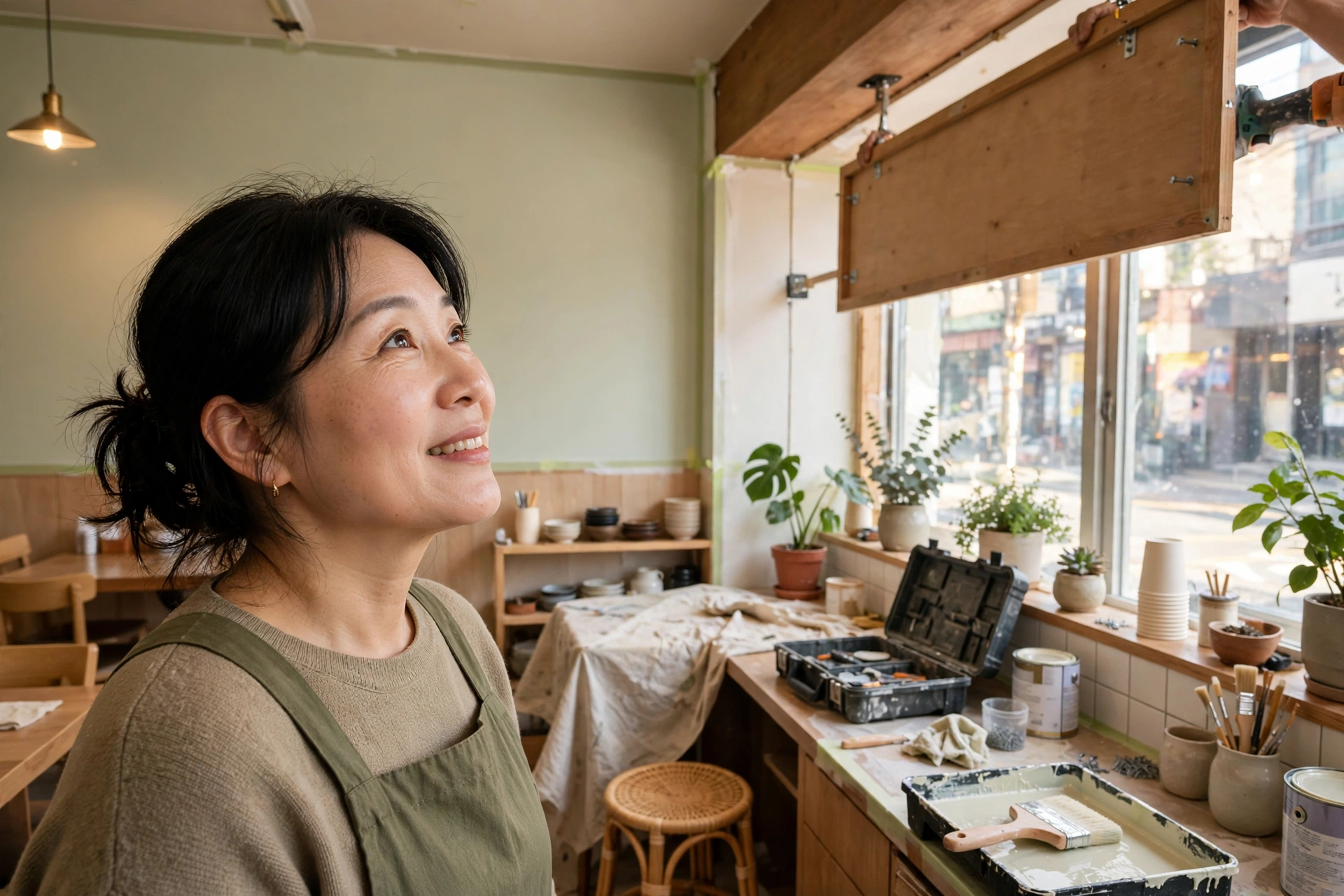 음식점 시설개선 지원, 리모델링 중인 밝은 식당 내부