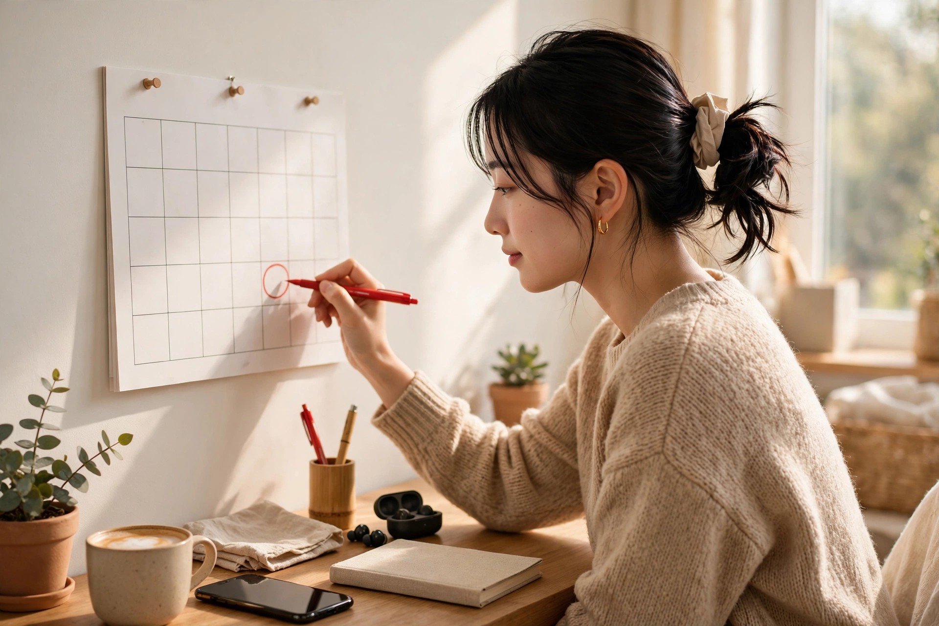 달력에 10월 16일 마감일을 체크하는 모습